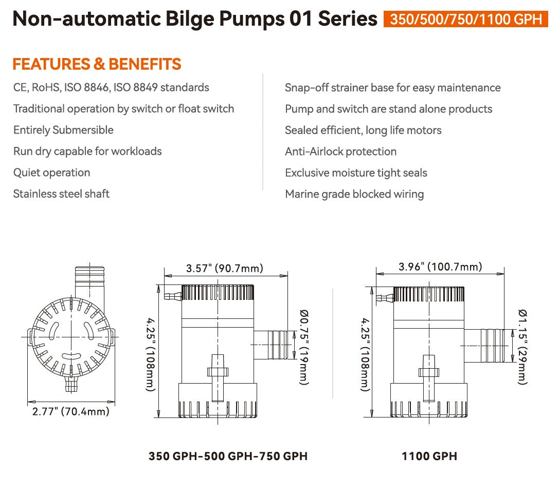 Bomba De Achique Sumergible Seaflo 1100 Gph 12v Blanco